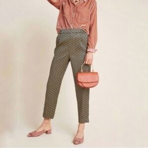 - NWT Anthro Gold & Black Metallic Print Larkin Jacquard Tapered Trouser Pants